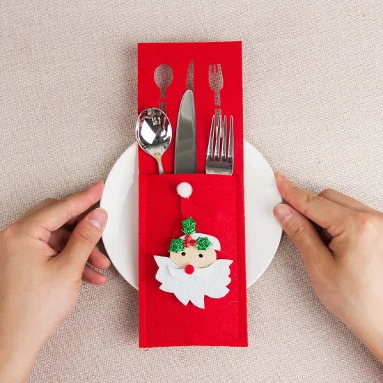 Фетровый мультяшный нож и вилка, сумка для столовых приборов, подставка для столовых приборов для украшения рождественского стола